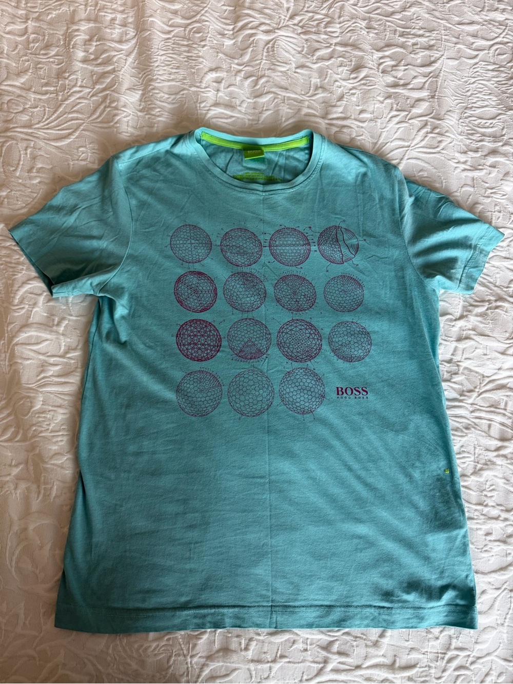 BOSS Hugo Boss Men's Cotton Crew Neck T-Shirt Turquoise Blue Short Sleeve Small